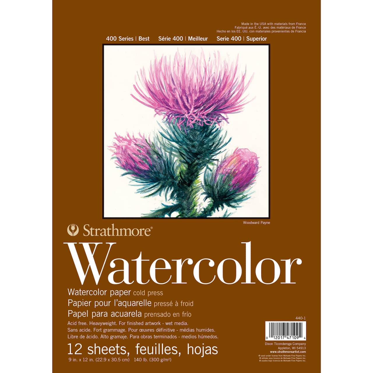 Strathmore Watercolor Paper Pad, 400 Series, Spiral-Bound, 12 Sheets, 9" x 12"